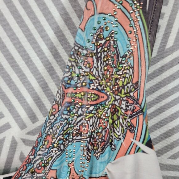 Vintage Y2K Tank Dress XL Stretch Studded Collar Romantic Maxi Long Geometric - Picture 5 of 8